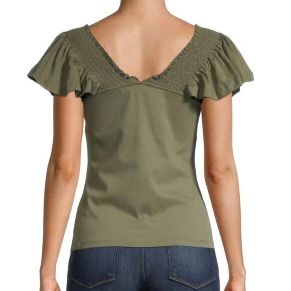 CATHERINE MALANDRINO Flutter-Sleeves Top NWT Size Large - Picture 2 of 3